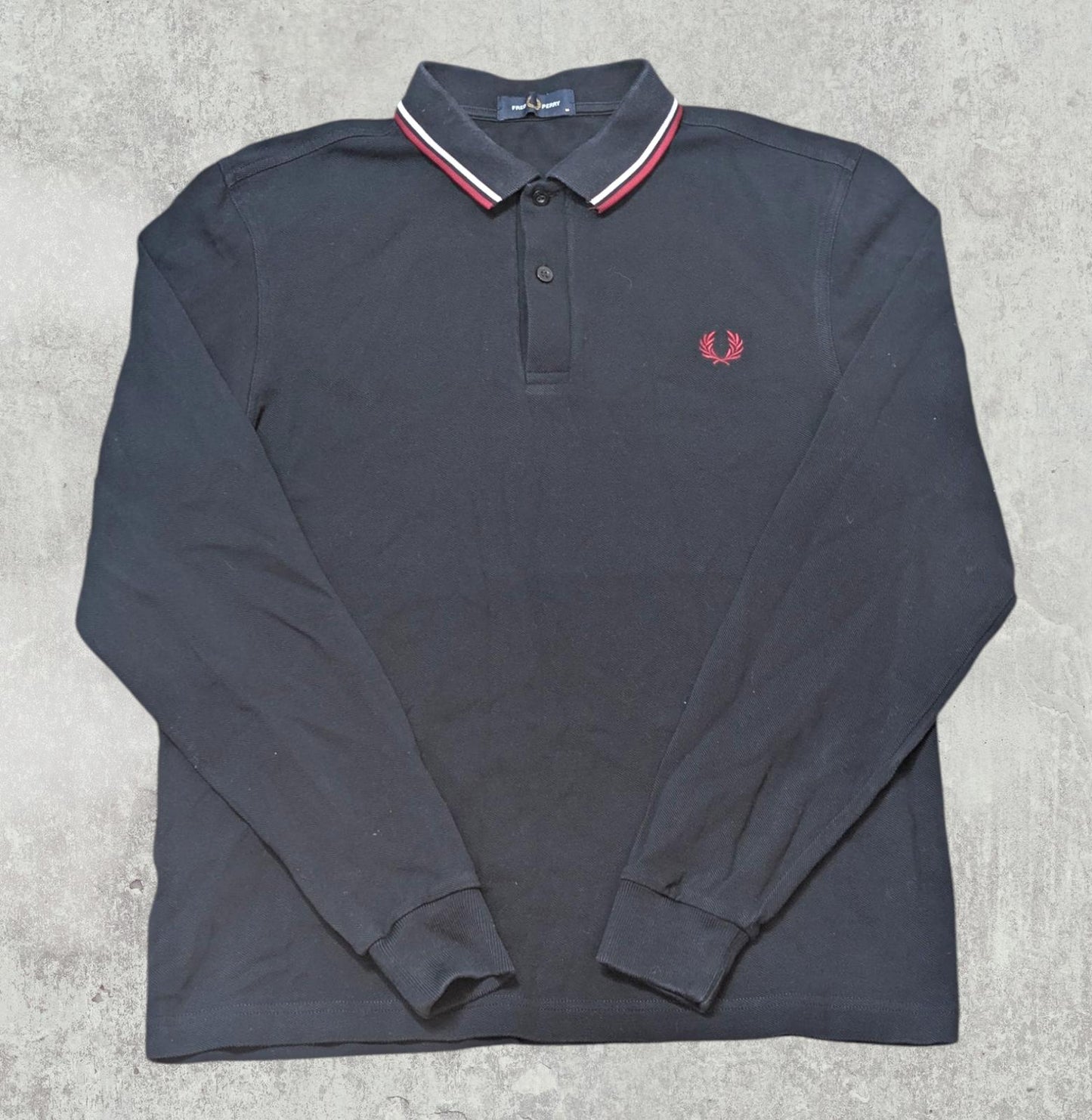 Fred Perry Men's Long Sleeved Polo T Shirt - Navy - Size Medium