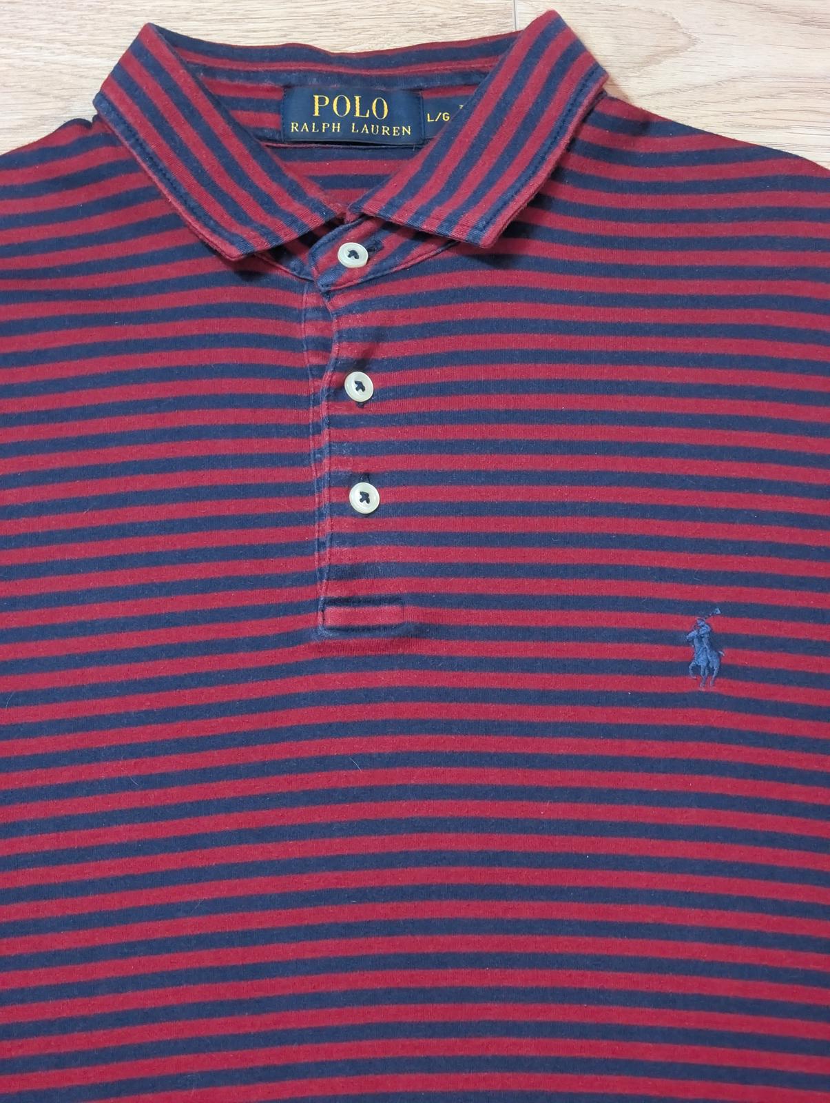 Ralph Lauren Men's Striped Polo T Shirt - Burgundy - Size Large