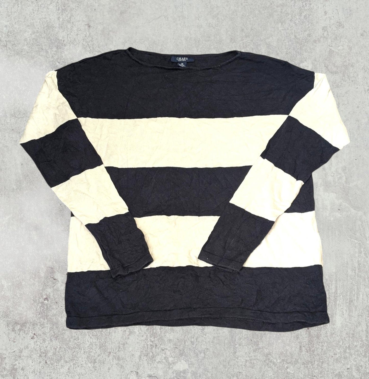 Chaps Women's Striped Jumper - Navy - Size Medium