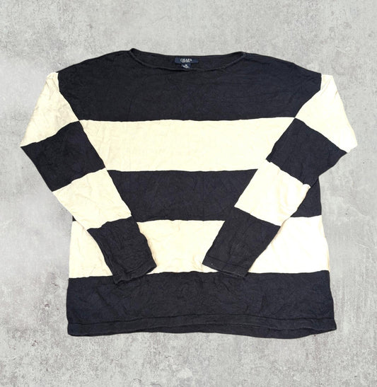 Chaps Women's Striped Jumper - Navy - Size Medium