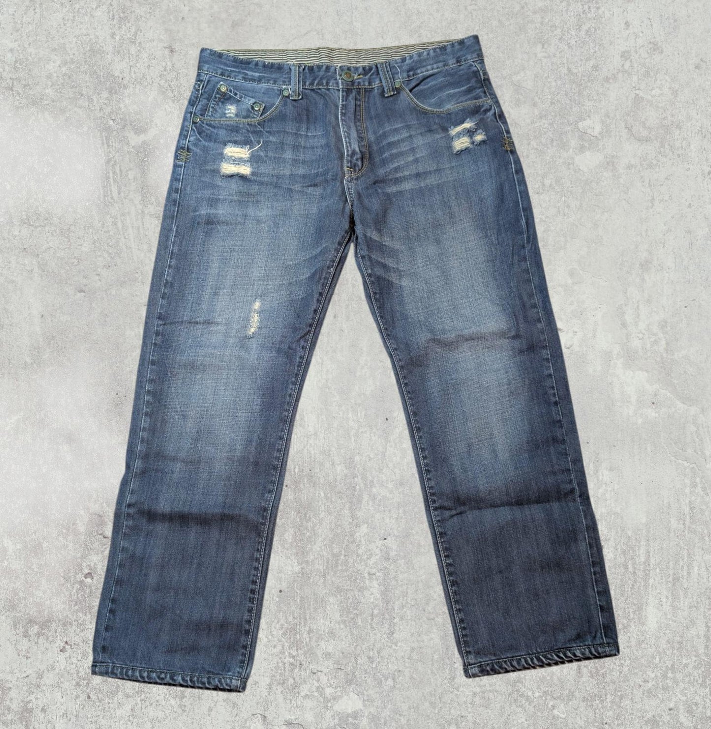 Levi's Men's 523 Distressed Straight Jeans - Blue - Size 34W 27L