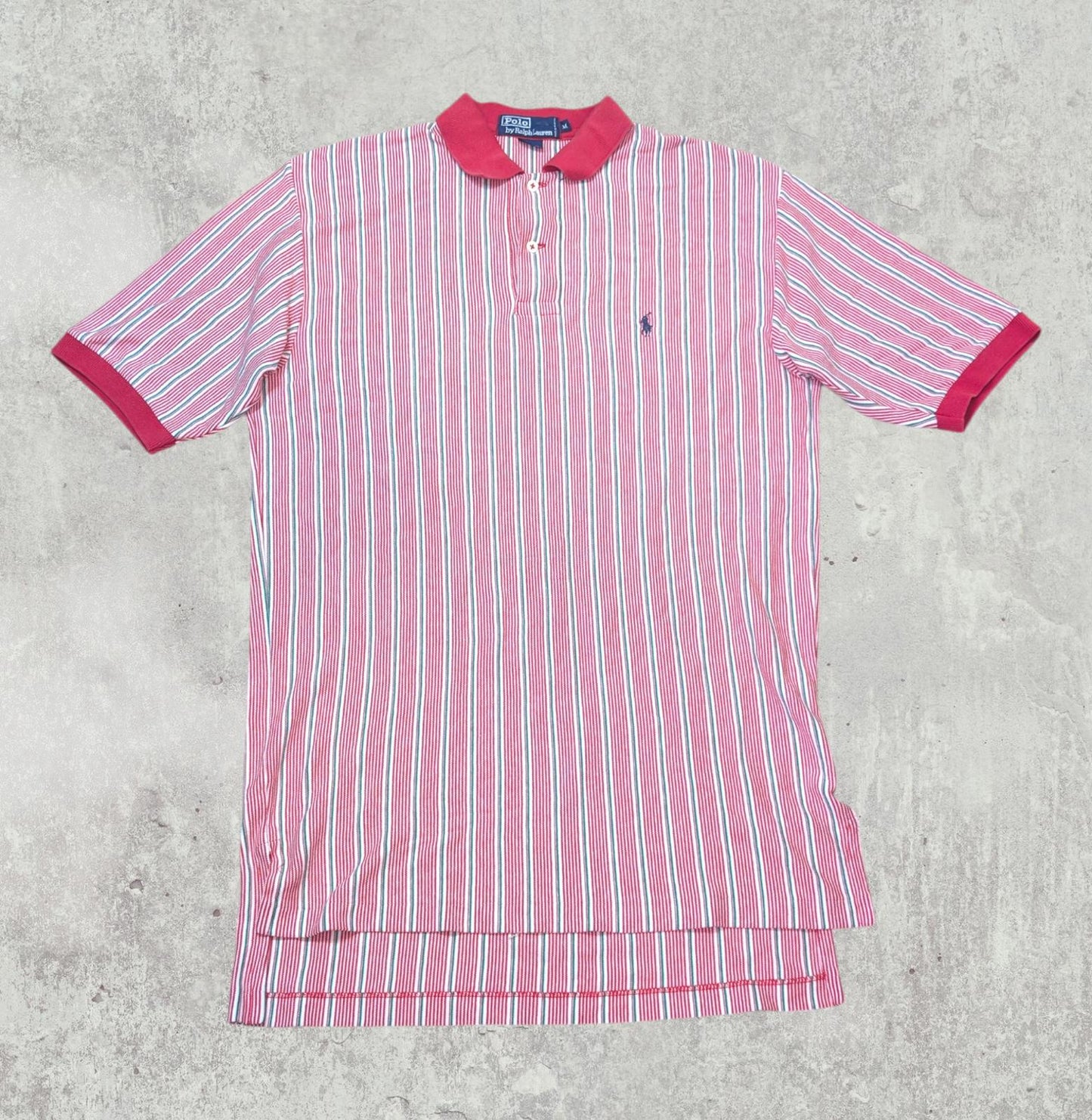Ralph Lauren Men's Striped Polo T Shirt - Red - Size Medium