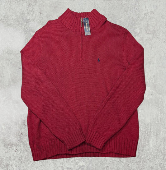 Ralph Lauren Men's Knitted 1/4 Zip Jumper - Red - Size XXL