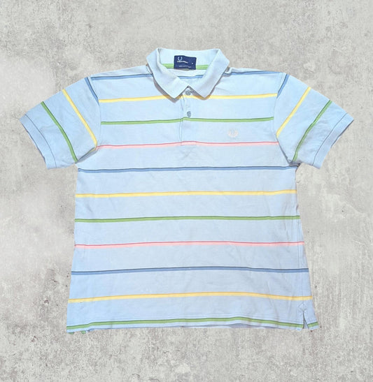 Fred Perry Men's Striped Polo T Shirt - Blue - Size Medium