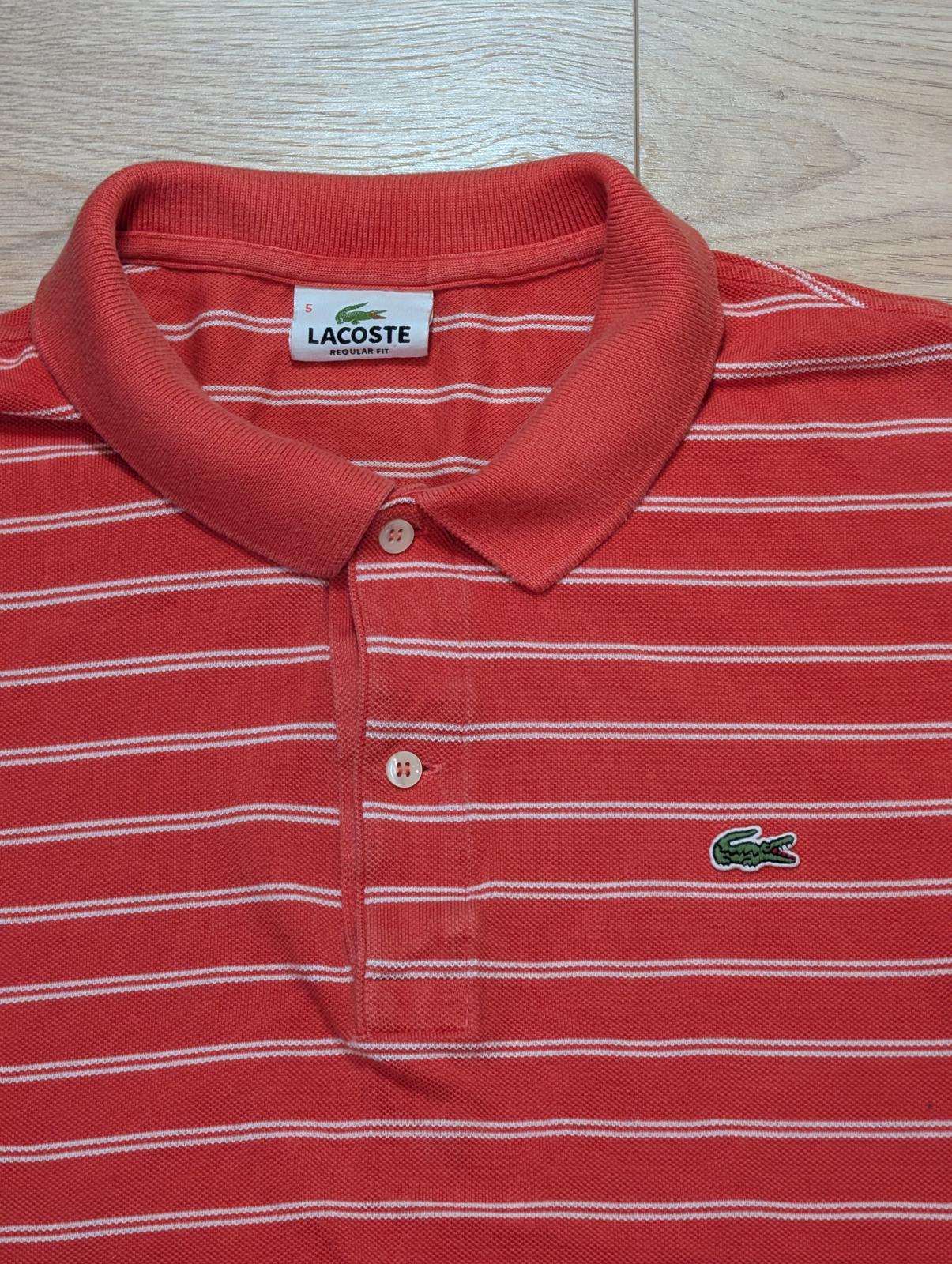 Lacoste Men's Regular Fit Striped Polo T Shirt - Pink - Size 5 / Large