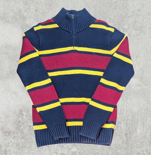 Ralph Lauren Kid's Striped 1/4 Zip Jumper - Navy - Size Large