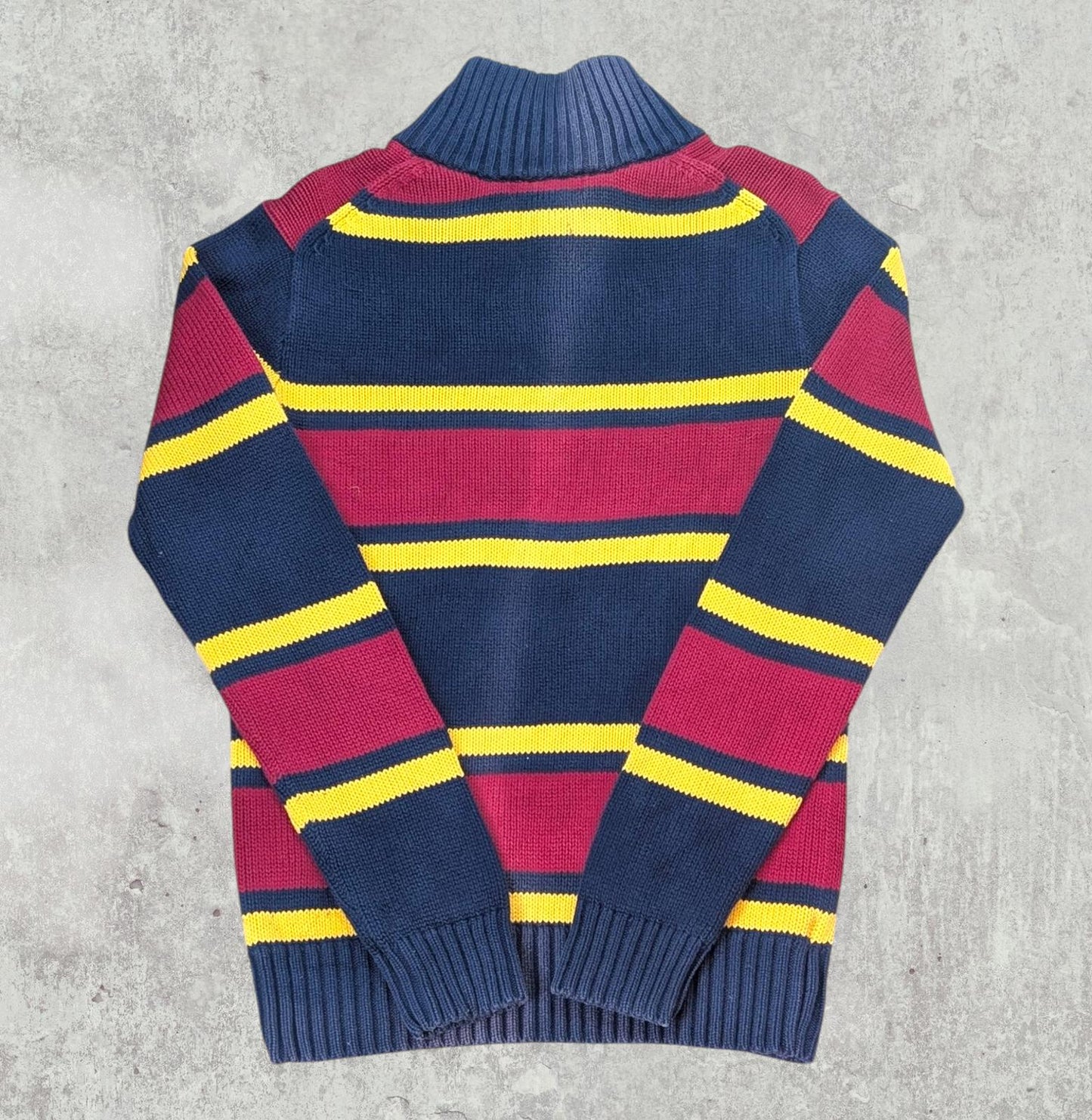 Ralph Lauren Kid's Striped 1/4 Zip Jumper - Navy - Size Large