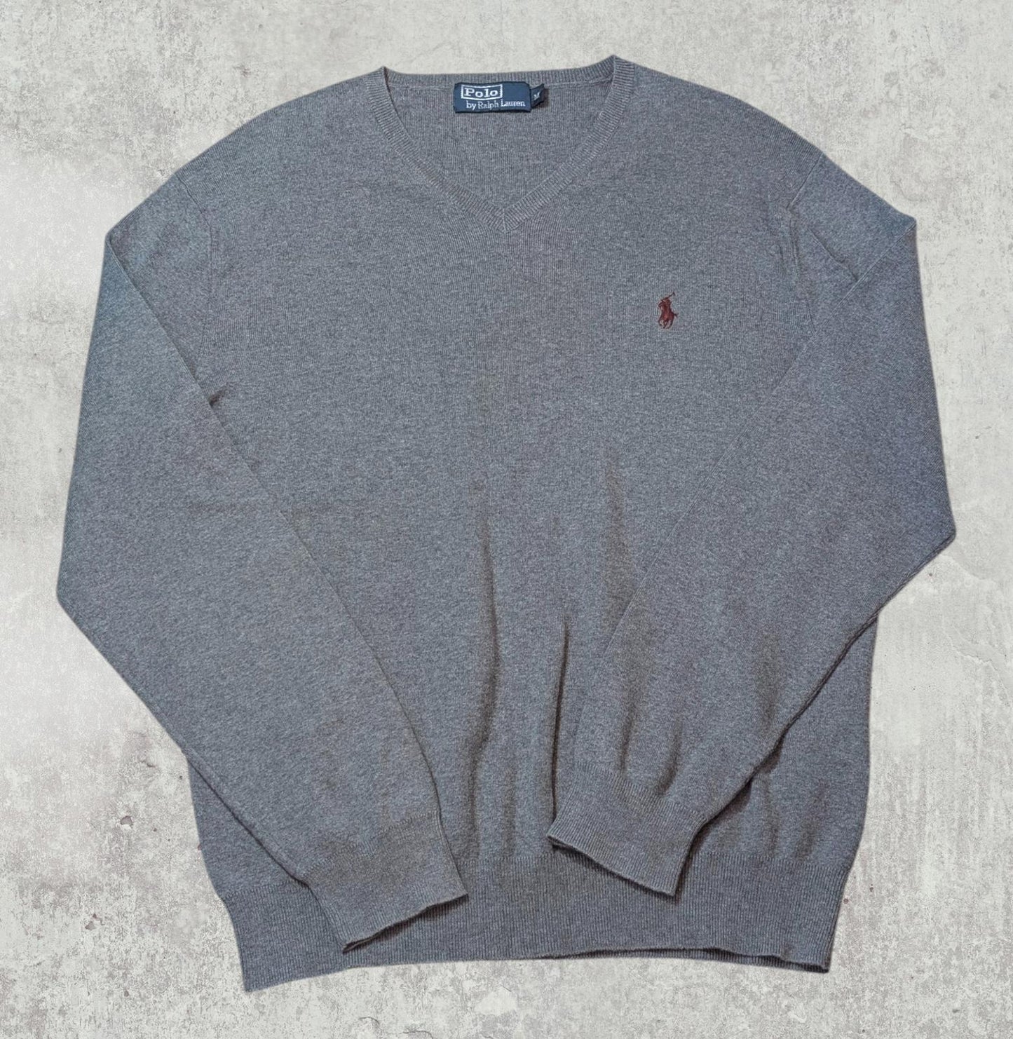 Ralph Lauren Men's V Neck Sweatshirt Jumper - Grey - Size Medium