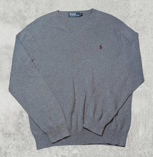 Ralph Lauren Men's V Neck Sweatshirt Jumper - Grey - Size Medium