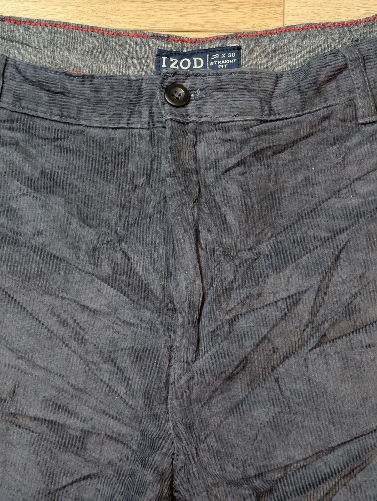 Izod Men's Straight Fit Corduroy Trousers - Blue - Size 38W 30L