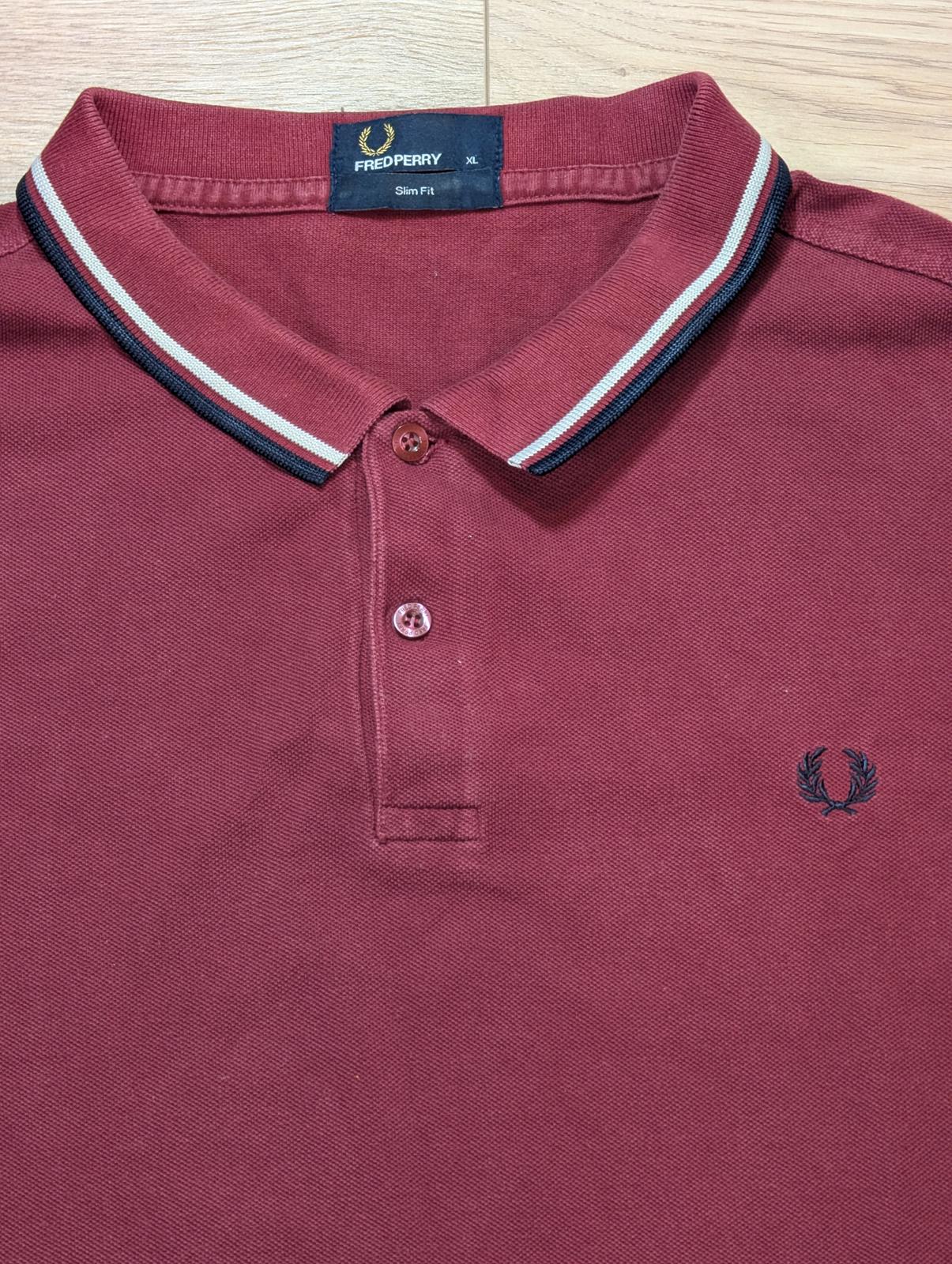 Fred Perry Men's Slim Fit Polo T Shirt - Burgundy - Size XL