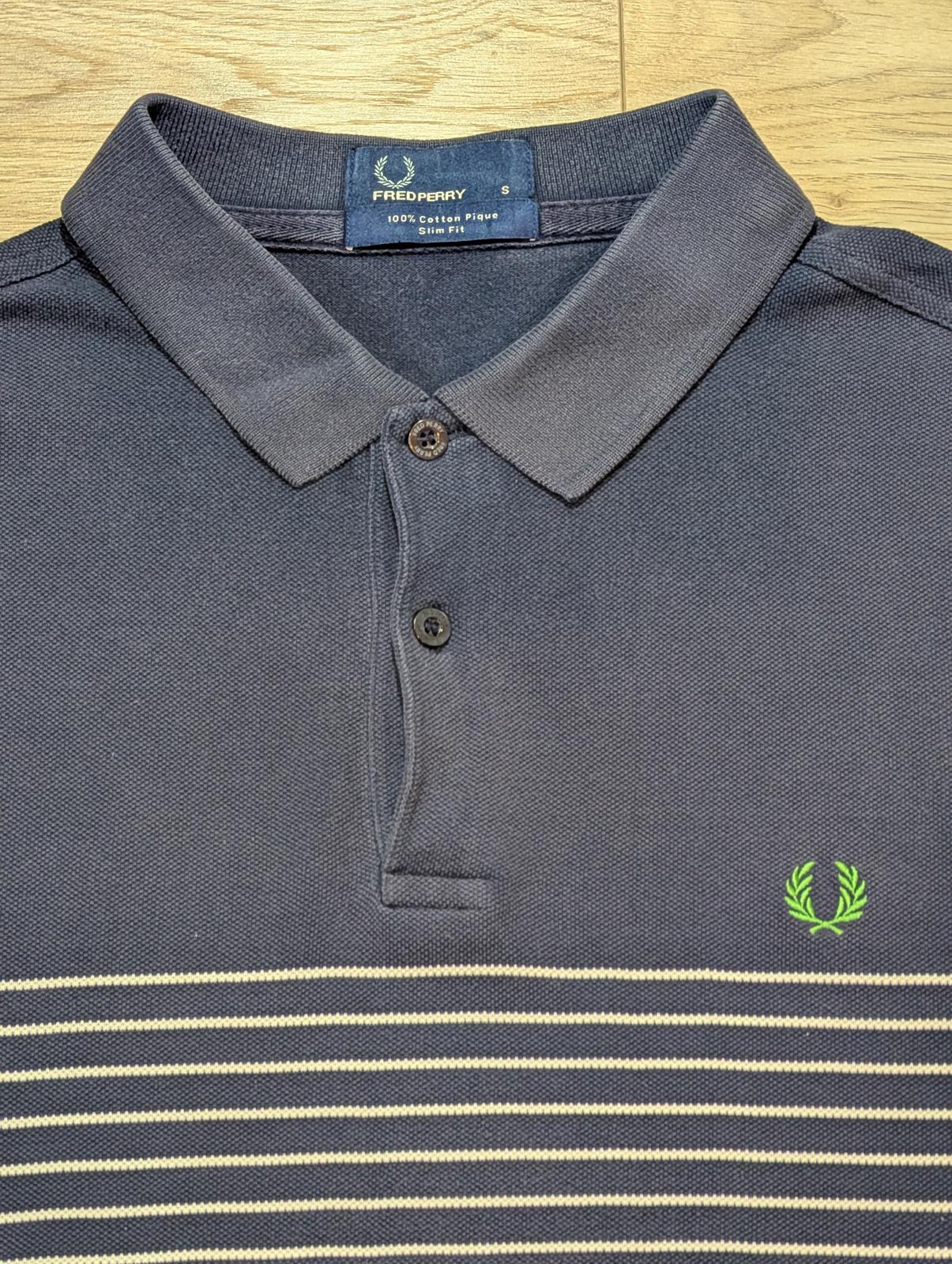 Fred Perry Men's Slim Fit Striped Polo T Shirt - Navy - Size Small