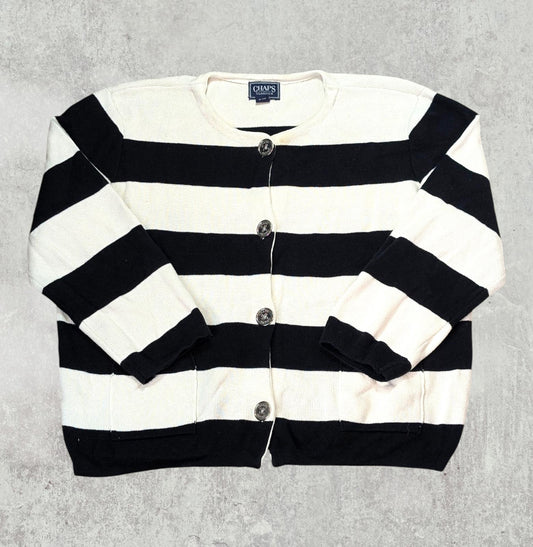 Chaps Women's Striped Cardigan - White - Size XL
