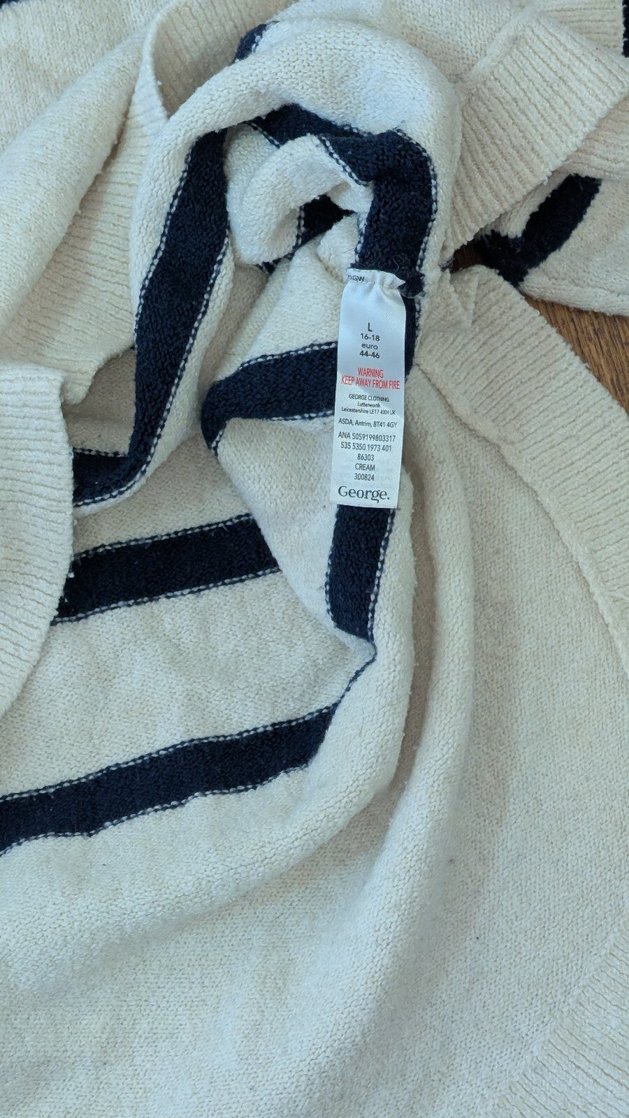 George Women's Striped Sweatshirt Jumper - Cream - Size Large