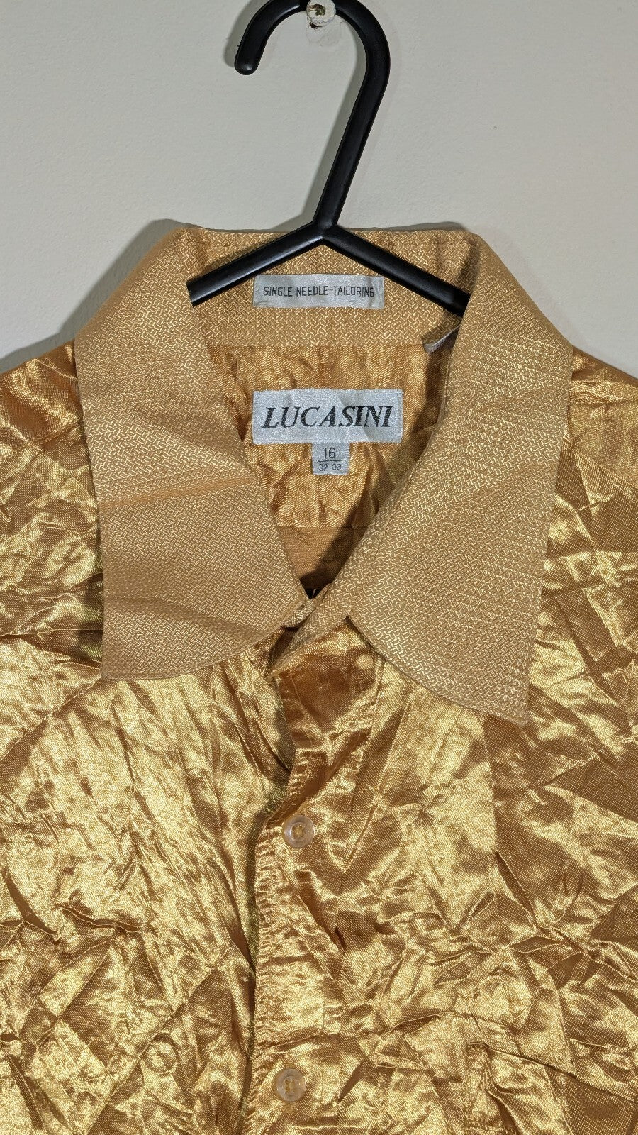 Lucasini Men's Vintage Disco Shirt - Gold - Size 16 / XL