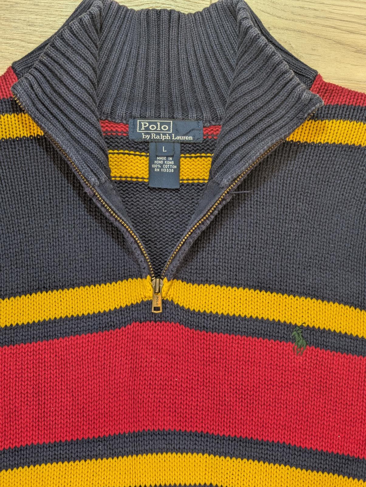 Ralph Lauren Kid's Striped 1/4 Zip Jumper - Navy - Size Large