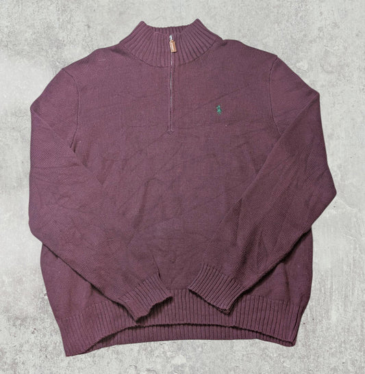 Ralph Lauren Men's 1/4 Zip Jumper - Burgundy - Size Large