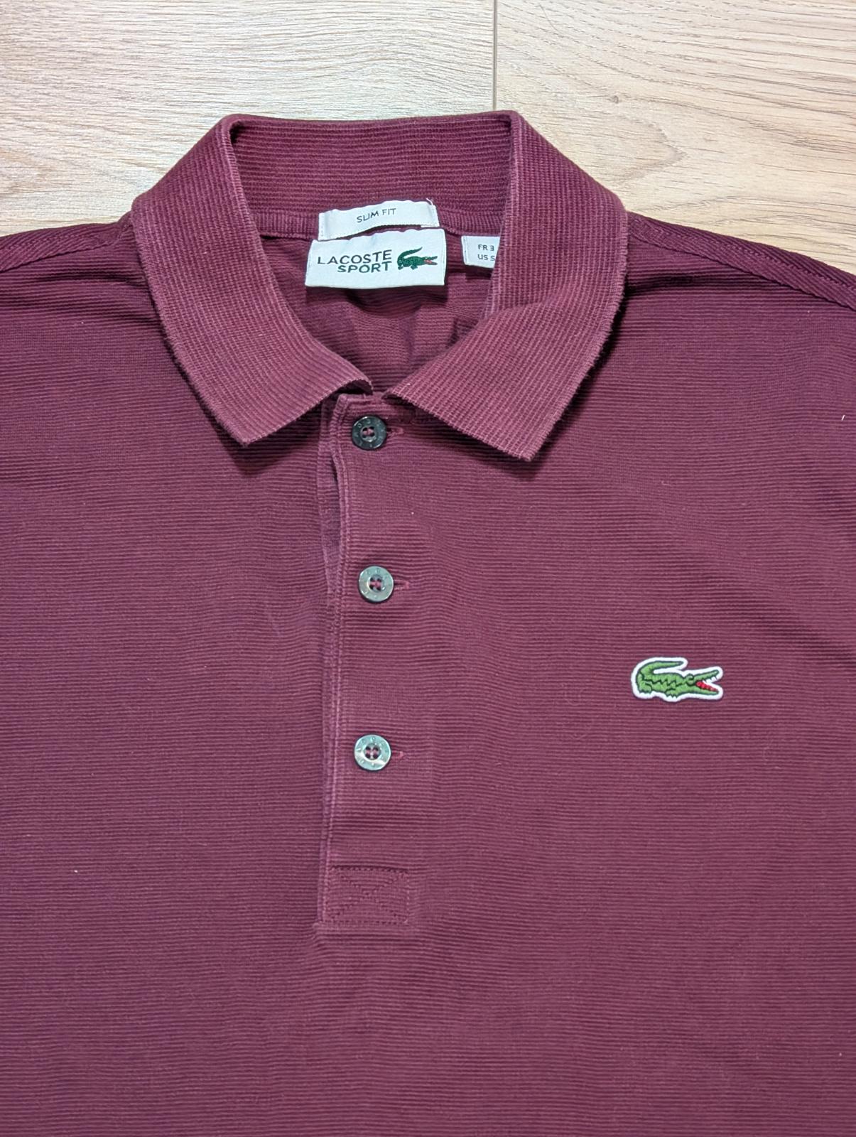 Lacoste Men's Slim Fit Long Sleeved Polo T Shirt - Burgundy - Size 3 / Small