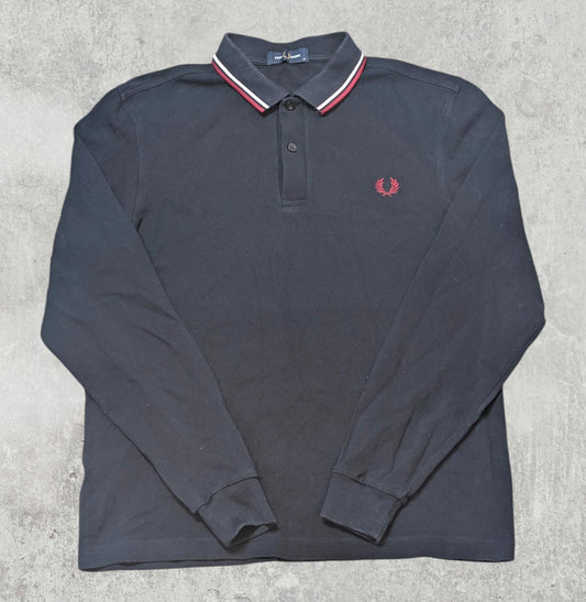 Fred Perry Men's Long Sleeved Polo T Shirt - Navy - Size Medium