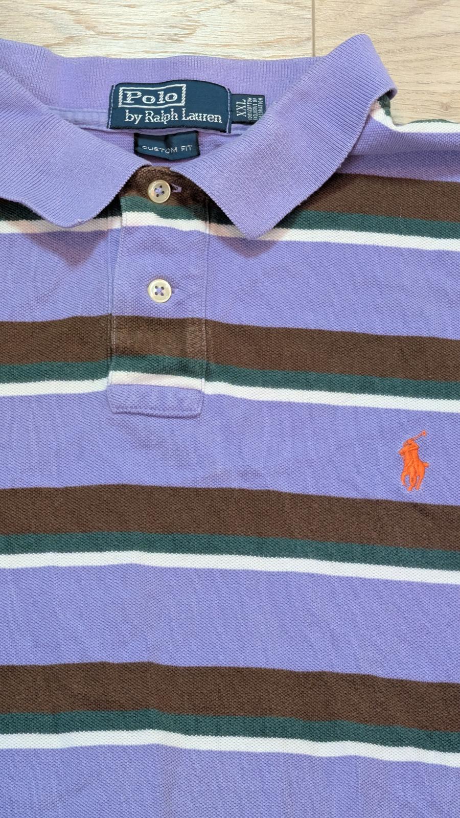 Ralph Lauren Men's Custom Fit Striped Polo T Shirt - Purple - Size XXL