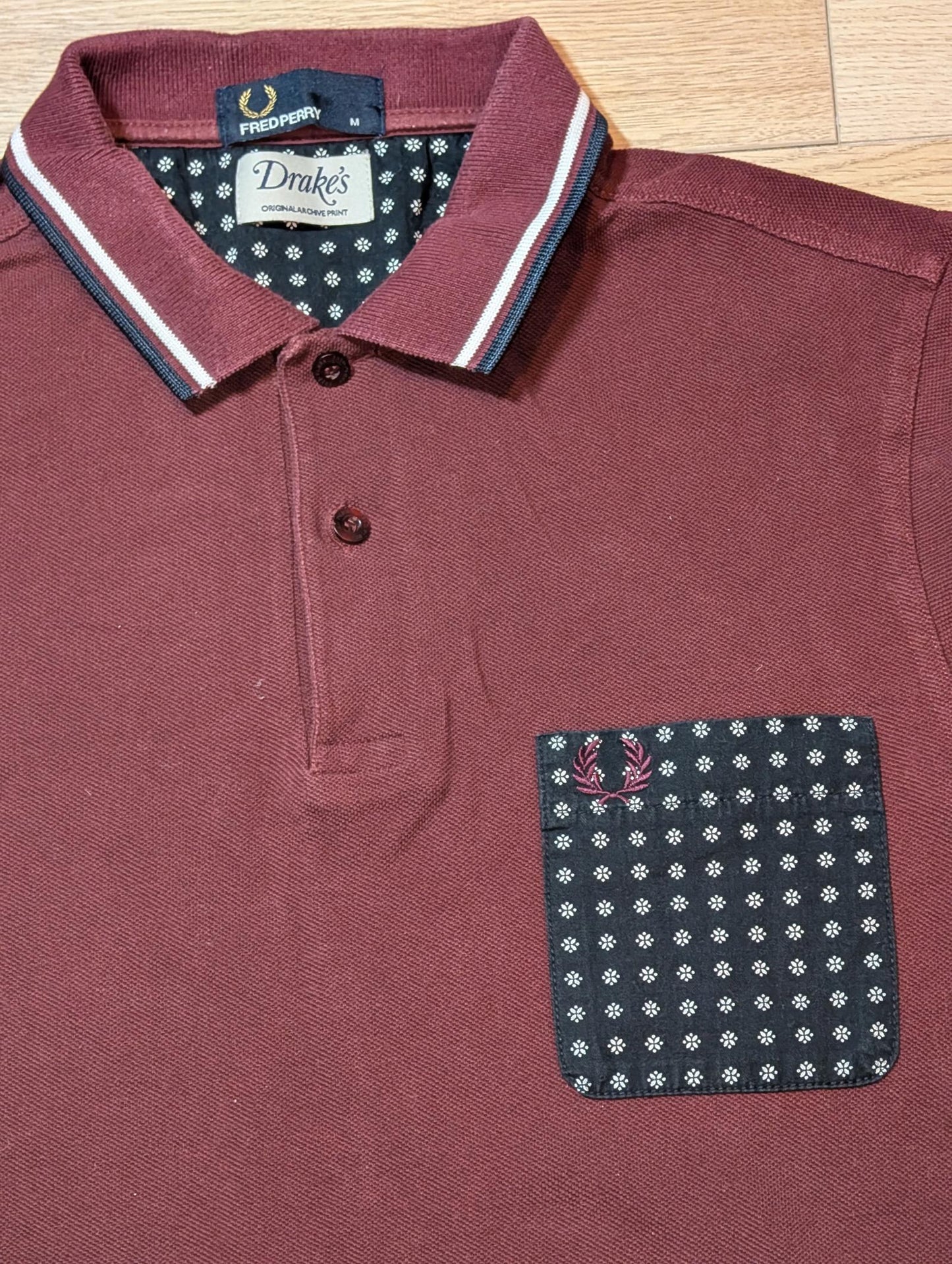 Fred Perry Men's Drakes Long Sleeve Polo T Shirt - Burgundy - Size Medium