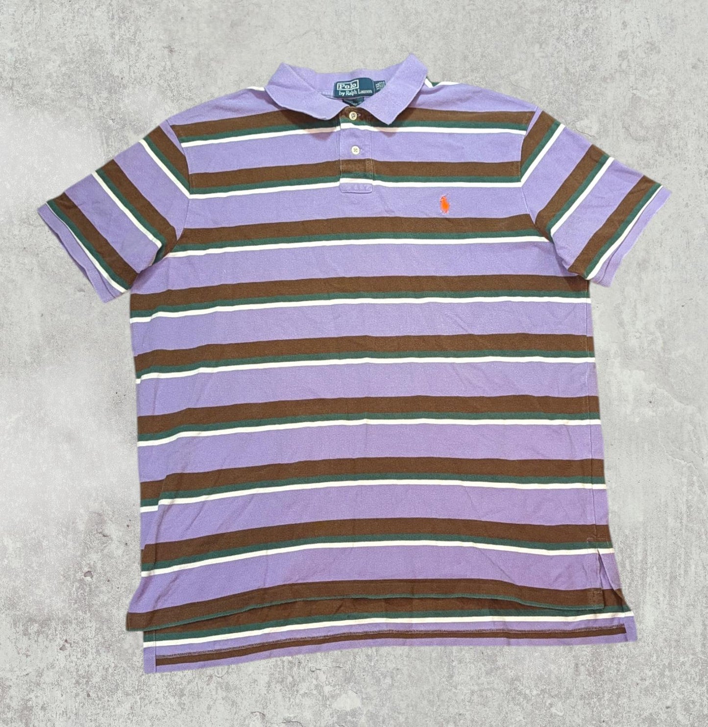 Ralph Lauren Men's Custom Fit Striped Polo T Shirt - Purple - Size XXL