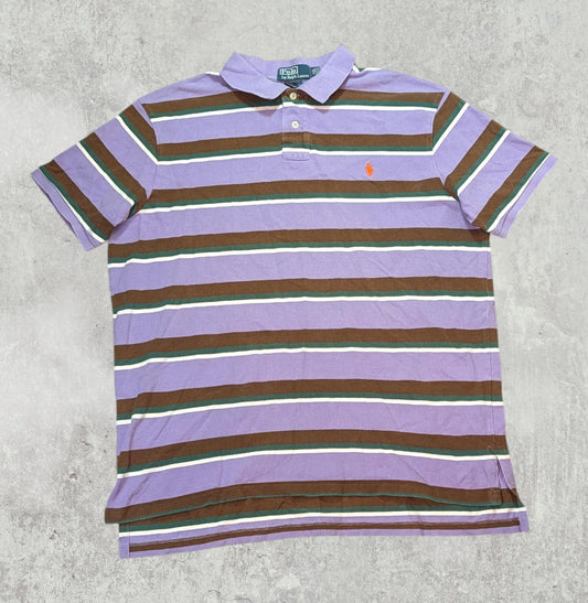 Ralph Lauren Men's Custom Fit Striped Polo T Shirt - Purple - Size XXL