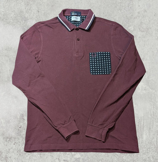 Fred Perry Men's Drakes Long Sleeve Polo T Shirt - Burgundy - Size Medium