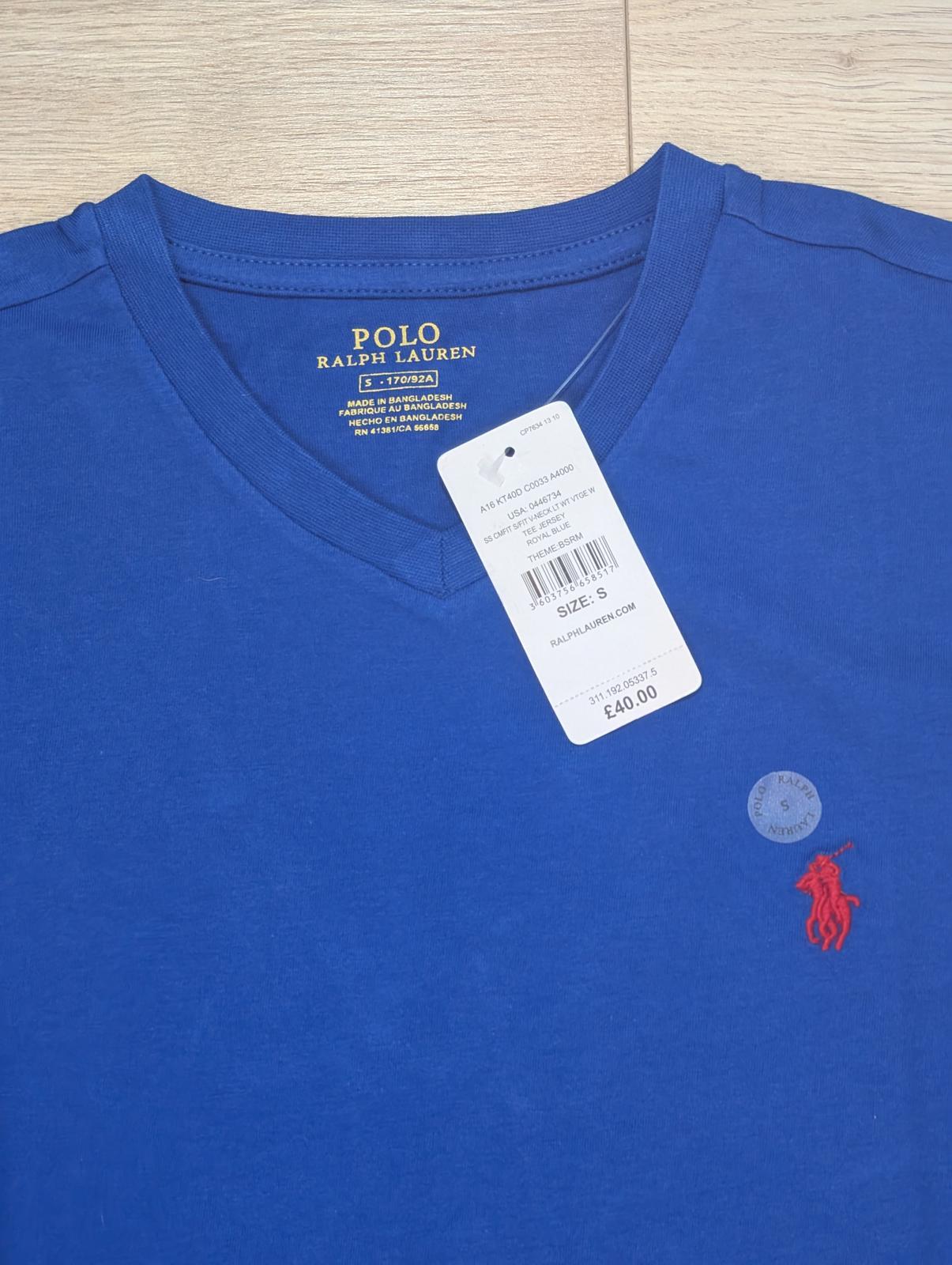 Ralph Lauren Men's V Neck T Shirt - Blue - Size Small