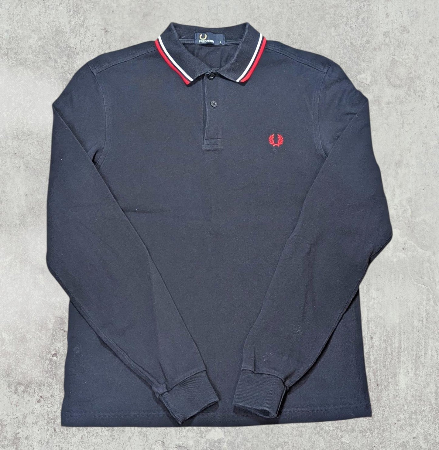 Fred Perry Men's Long Sleeved Polo T Shirt - Navy - Size Small