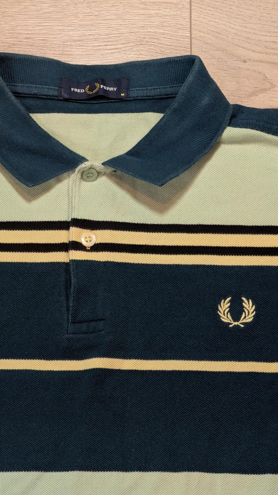 Fred Perry Men's Striped Polo T Shirt - Green - Size Medium