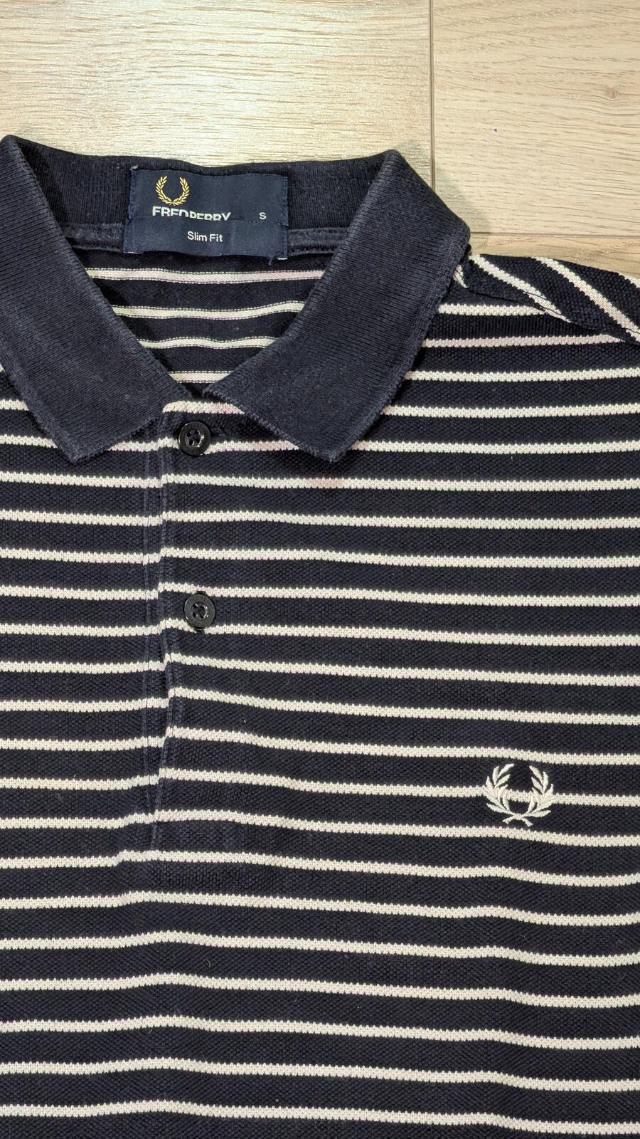 Fred Perry Men's Slim Fit Striped Polo T Shirt - Navy - Size Small