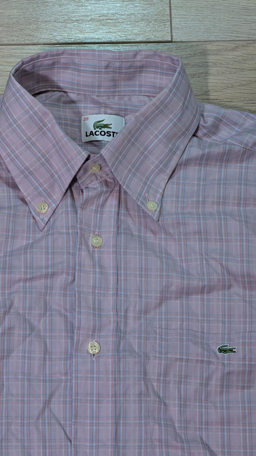 Lacoste Men's Check Shirt - Pink - Size 39 / Medium