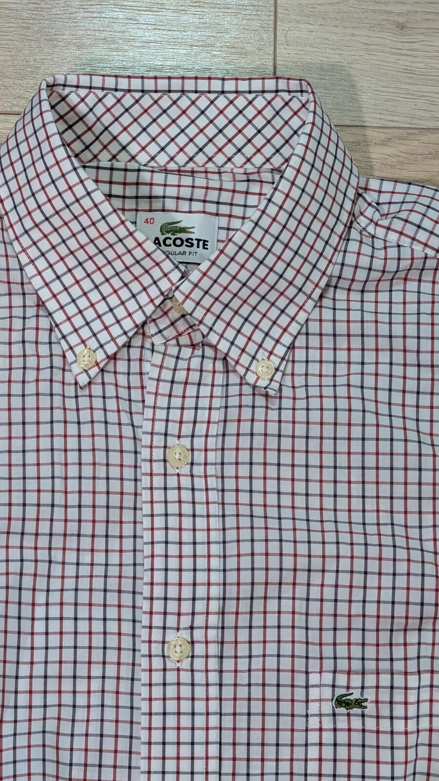 Lacoste Men's Regular Fit Check Shirt - Red - Size 40 / Medium