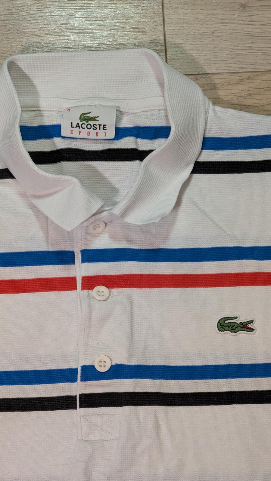 Lacoste Men's Striped Polo T Shirt - White - Size 4 / Medium