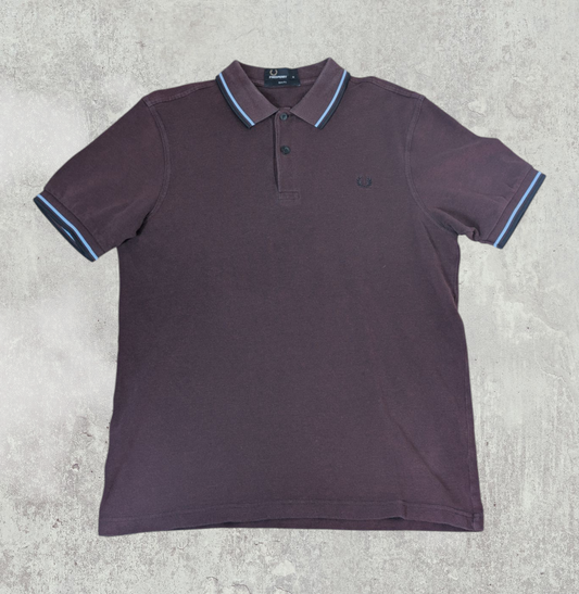 Fred Perry Mens Slim Fit Polo T Shirt - Burgundy - Size Medium