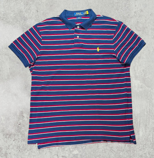 Ralph Lauren Men's Slim Fit Striped Polo T Shirt - Navy - Size XL