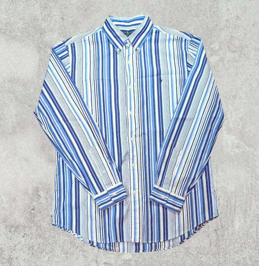 Ralph Lauren Men's Custom Fit Striped Shirt - Blue - Size Large