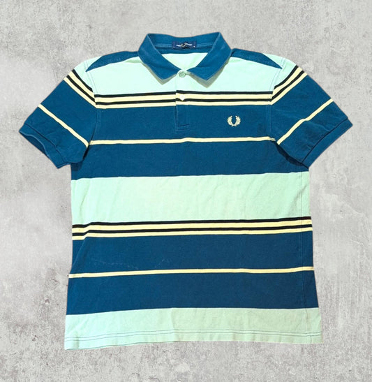 Fred Perry Men's Striped Polo T Shirt - Green - Size Medium
