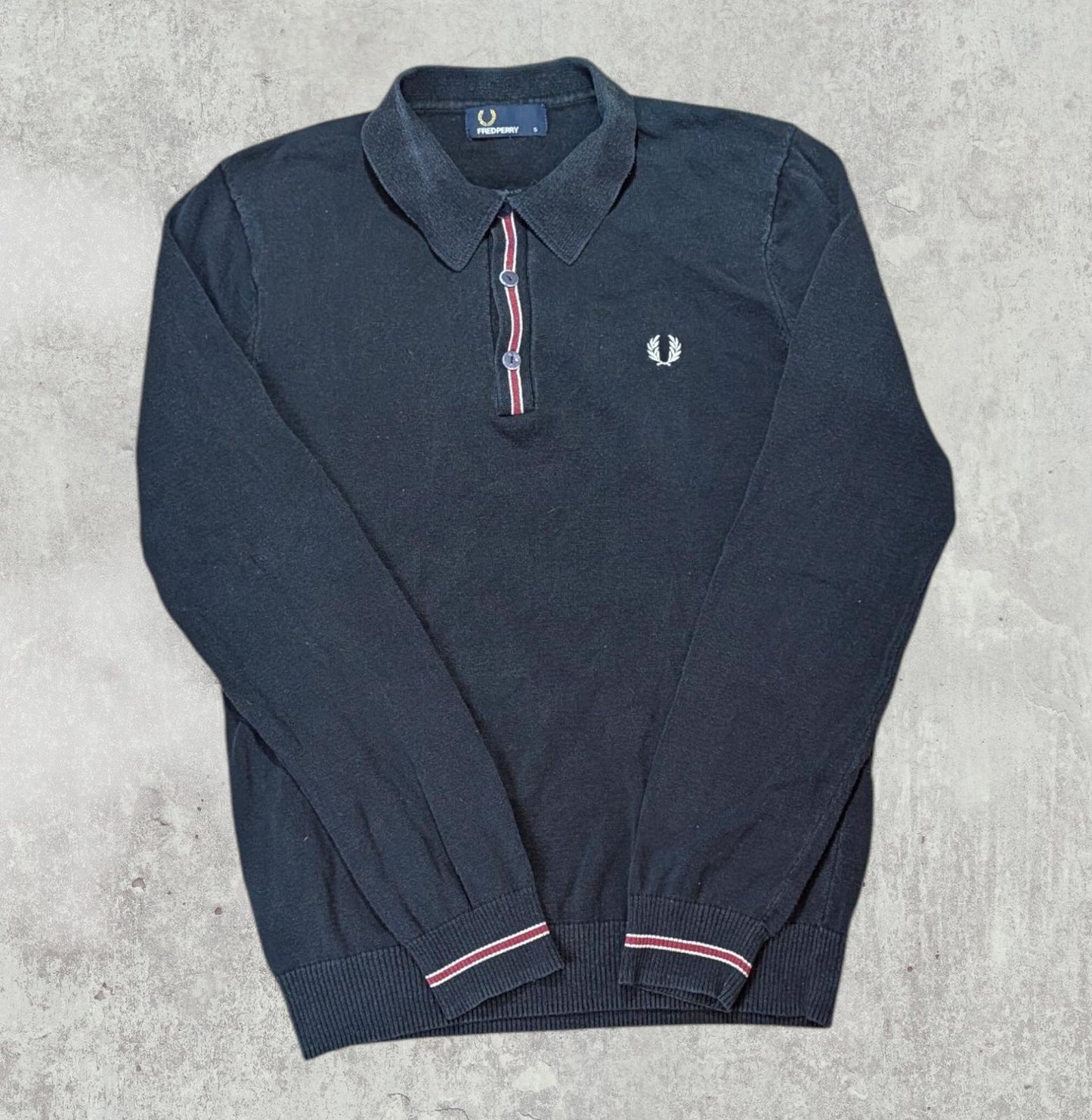 Fred Perry Men's Long Sleeved Polo T Shirt - Navy - Size Small