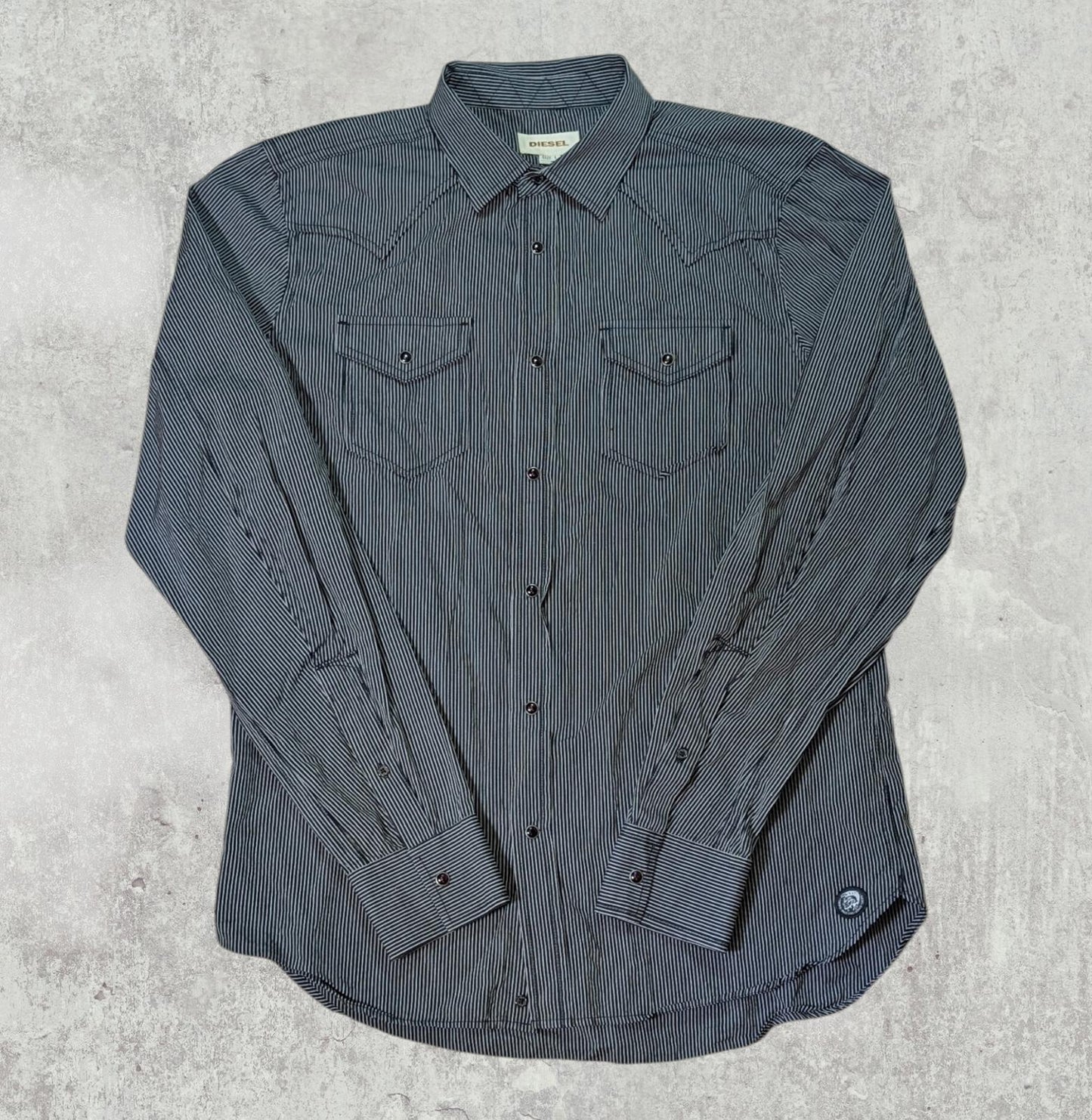 Diesel Men's Cowboy Striped Shirt - Black - Size Large