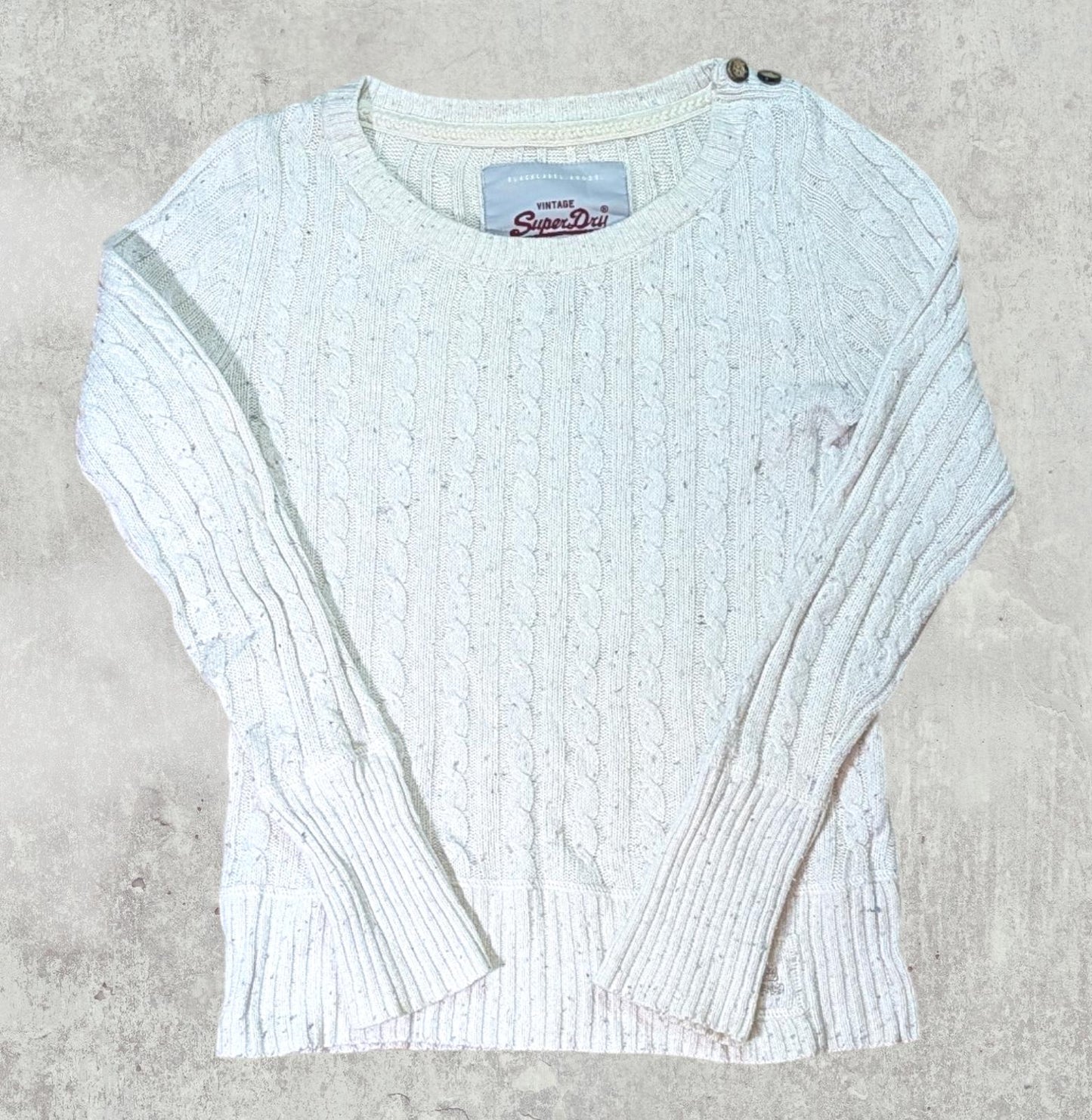 Superdry Women's Cable Knit Sweatshirt Jumper - White - Size Small