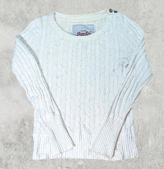 Superdry Women's Cable Knit Sweatshirt Jumper - White - Size Small