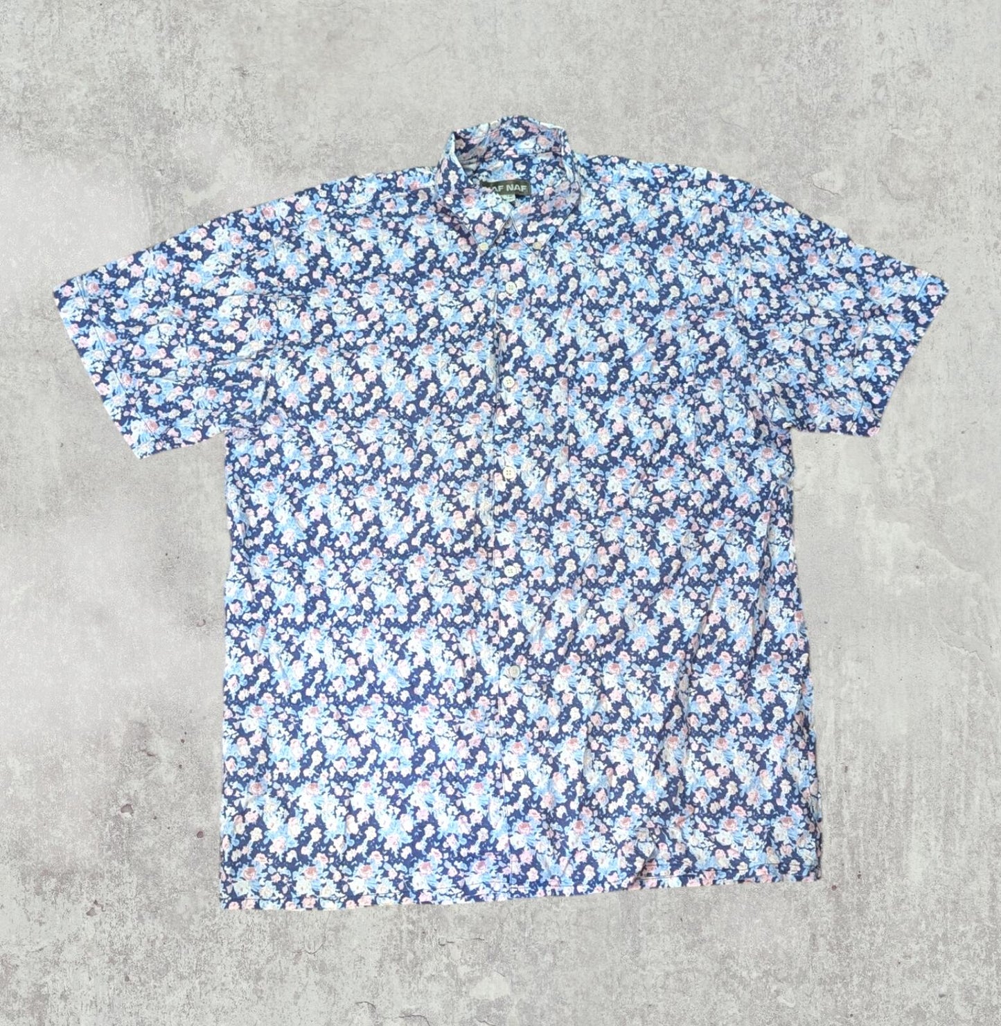 NAF NAF Men's Floral Shirt - Blue - Size Large