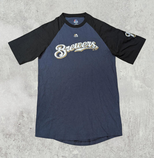 Majestic Men's Milwaukee Brewers MLB T Shirt - Blue - Size Small