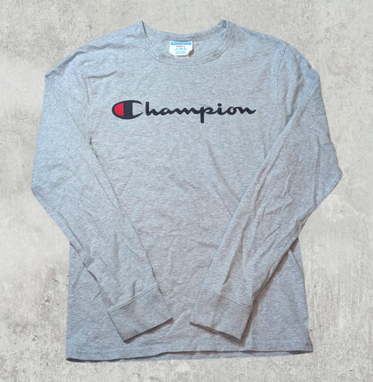 Champion Men's Long Sleeved T Shirt - Grey - Size Small
