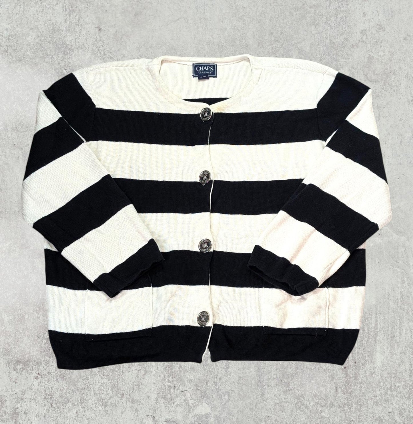 Chaps Women's Striped Cardigan - White - Size XL