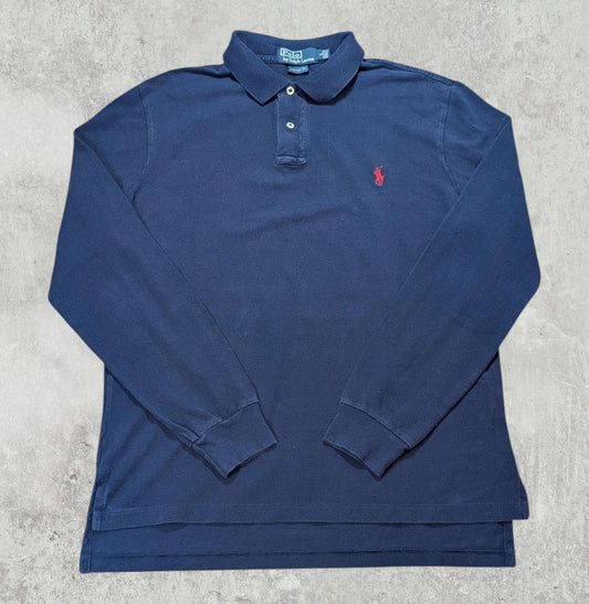 Ralph Lauren Men's Custom Fit Long Sleeved Polo T Shirt - Navy - Size Large