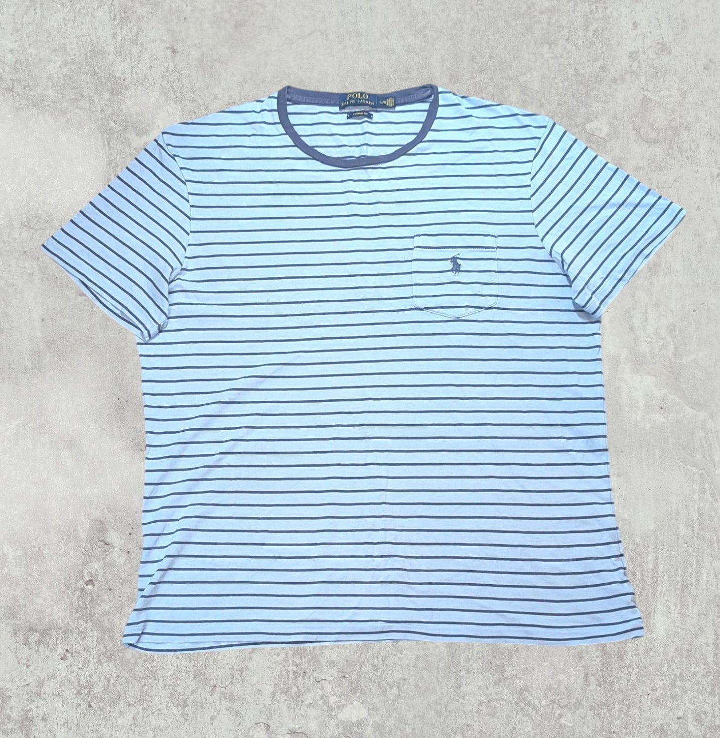 Ralph Lauren Men's Custom Fit Striped T Shirt - Blue - Size Large