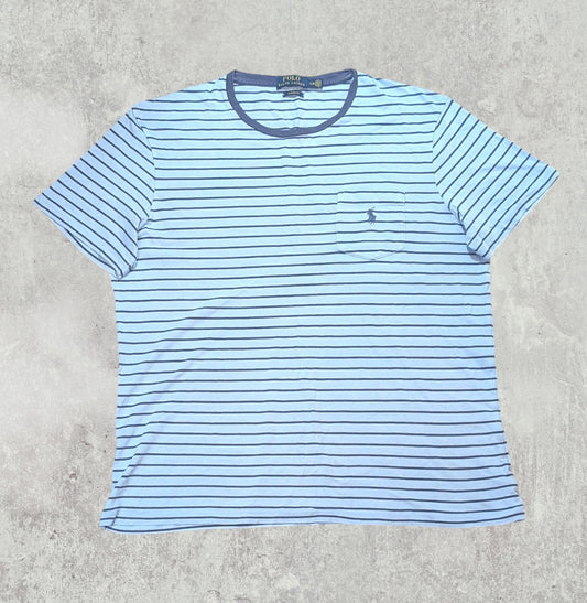Ralph Lauren Men's Custom Fit Striped T Shirt - Blue - Size Large